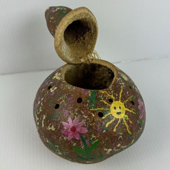 Hand Painted Gourd Decoration Folk Art Opens Up Vintage - Picture 2 of 11